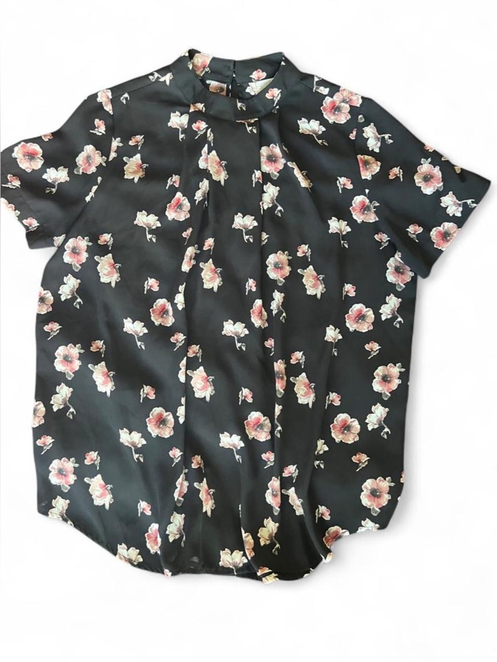Sienna Sky Sheer Chiffon Floral Mockneck Short Sleeve Blouse M